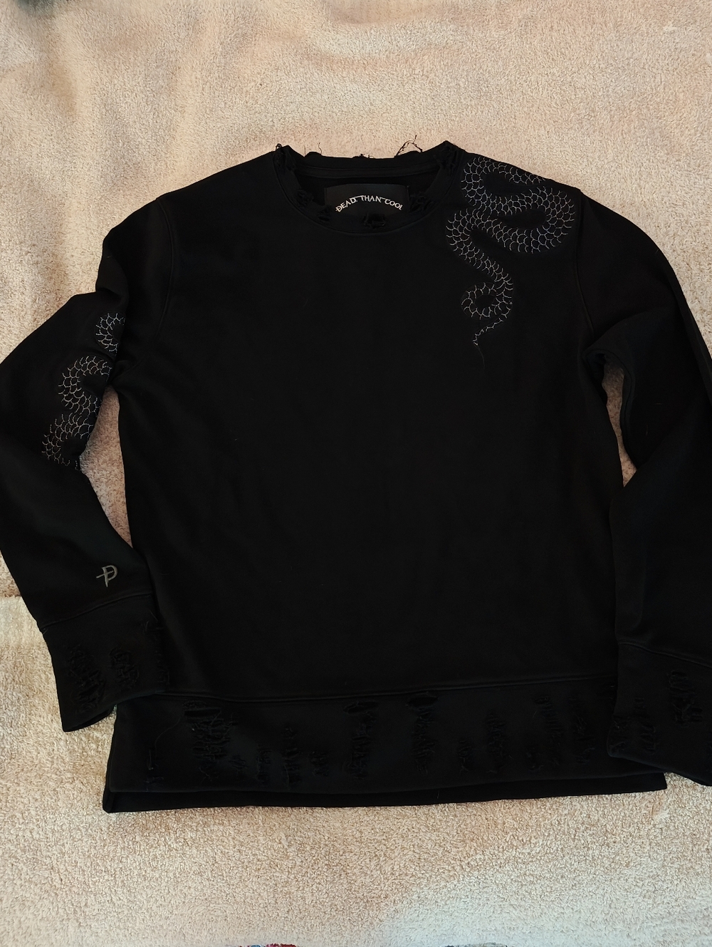 Dead Than Cool Black Men's Crewneck Sweater Seestshirt W Snake Embroidery XS